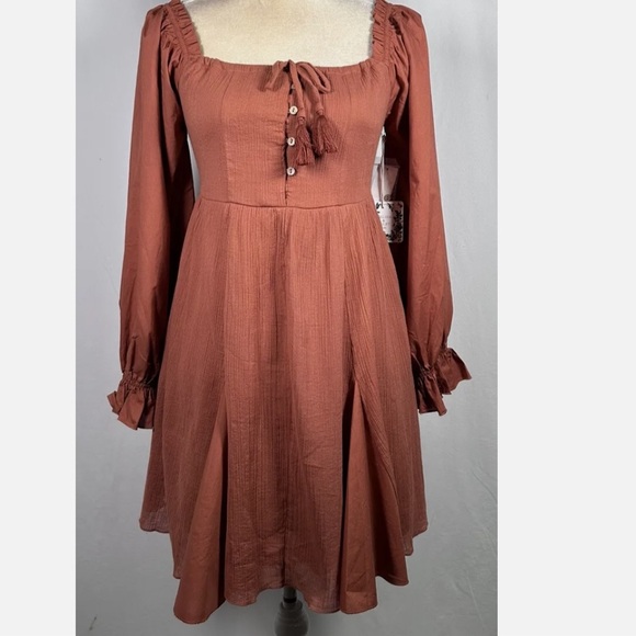 Chelsea & Violet Other - NWT Chelsea Violet Girls Mixed Media Puff Sleeve Smocked Back Dress in Rust